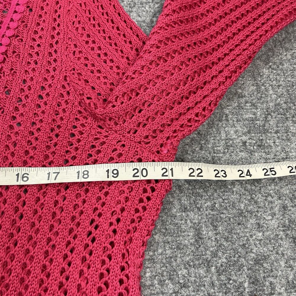 Chicos Sweater Sz 2 Womens Size Large Open Weave 3/4 Sleeve Top Beach Cover Pink - Picture 6 of 9